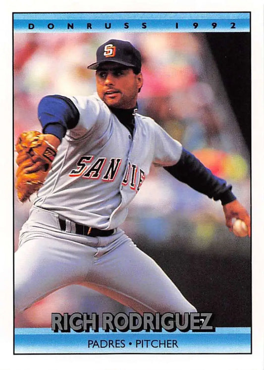 Rich Rodriguez pitching on a 1992 Donruss San Diego Padres baseball card