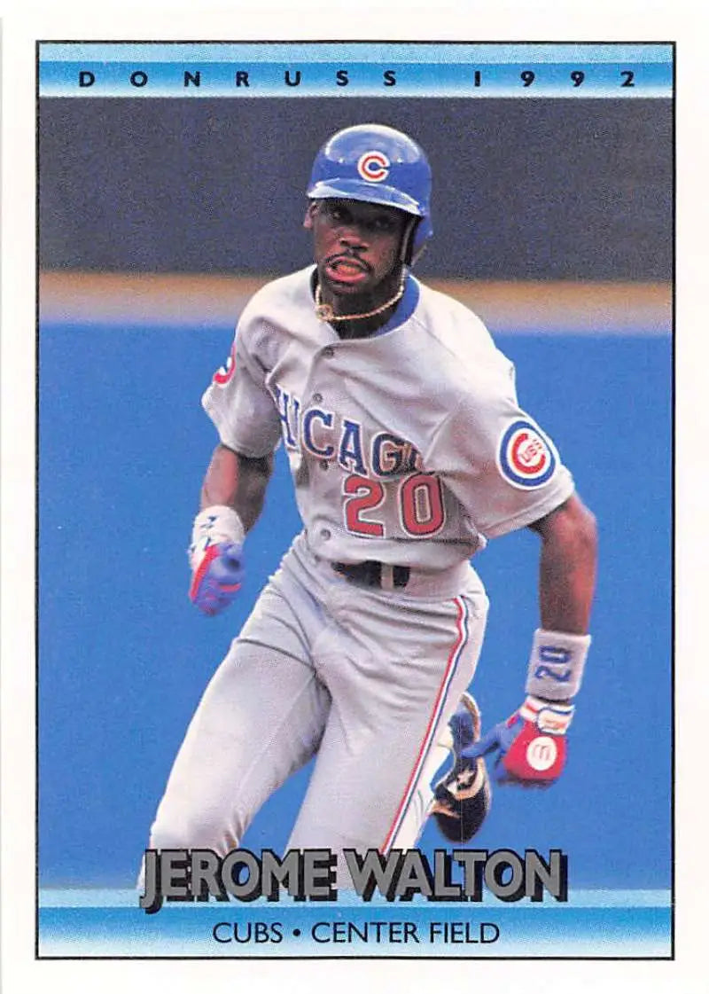 1992 Donruss baseball card of Jerome Walton, Chicago Cubs center fielder in gray uniform