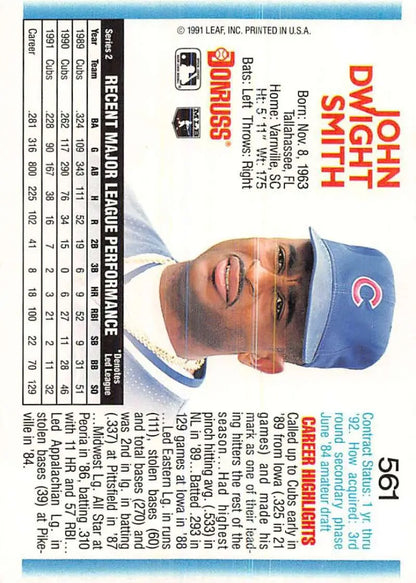 1992 Donruss #561 Dwight Smith Baseball Card featuring Chicago Cubs