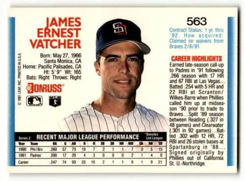 James Ernest Vatcher baseball card from 1992 Donruss with original gloss, Vatcher San Diego