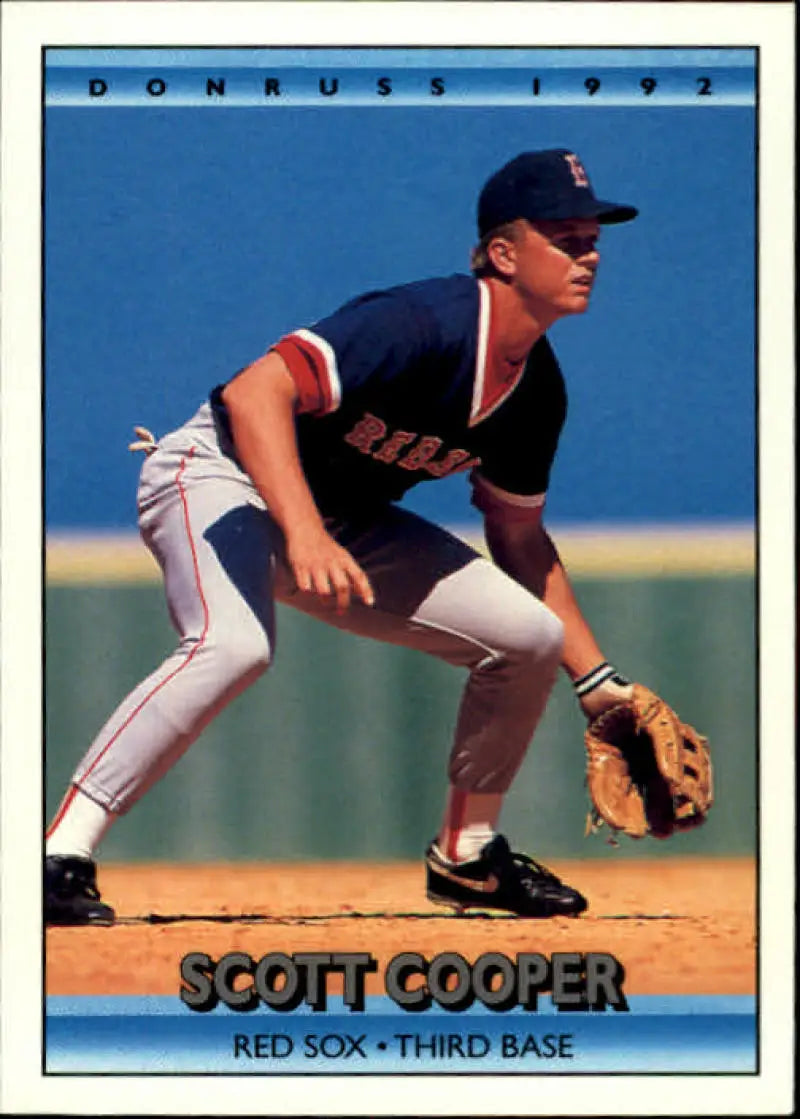 Red Sox player Scott Cooper in fielding stance at third base for Boston Red Sox card