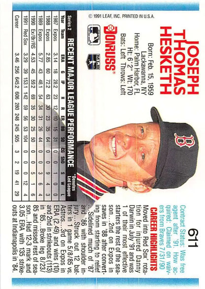 Baseball card of Joe Hesketh in navy cap for Boston Red Sox collection