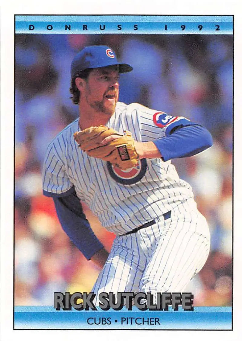 1992 Donruss Rick Sutcliffe Chicago Cubs Baseball Card in pinstriped uniform