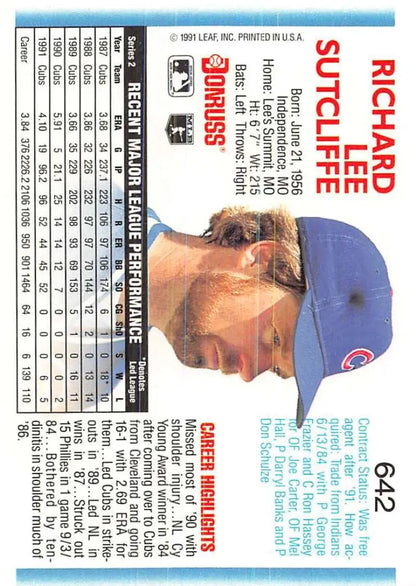 Baseball card of Rick Sutcliffe in a blue cap for Chicago Cubs collectors