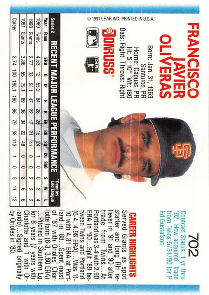 Baseball trading card of Francisco Oliveras from the San Francisco Giants