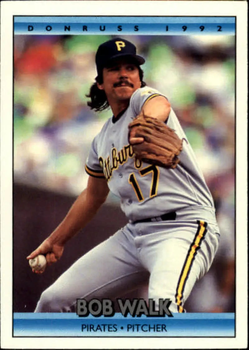 Baseball pitcher Bob Walk in Pittsburgh Pirates uniform mid-throw on baseball card