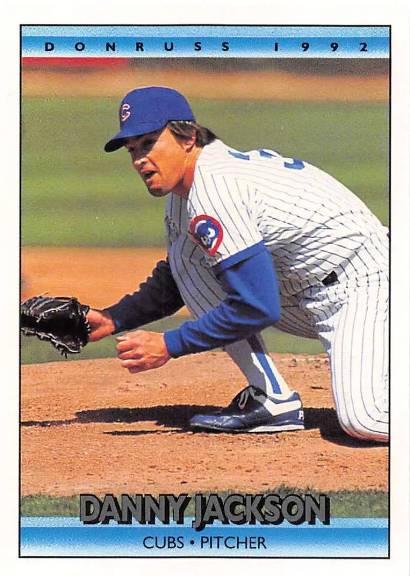 1992 Donruss Danny Jackson baseball card featuring Chicago Cubs pitcher in pinstripes