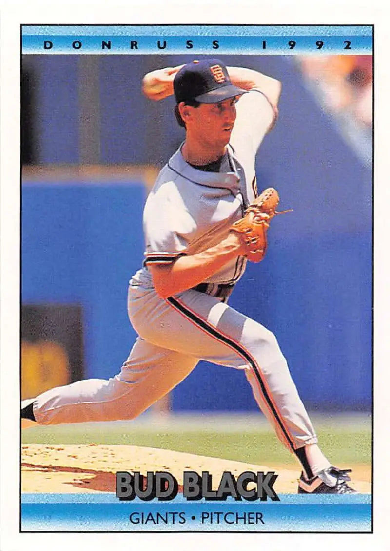 1992 Donruss #93 Bud Black Baseball Card of San Francisco Giants Pitcher in Action