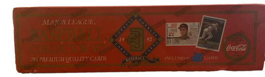 Red rectangular box containing baseball cards from the 1992 Donruss Baseball Set