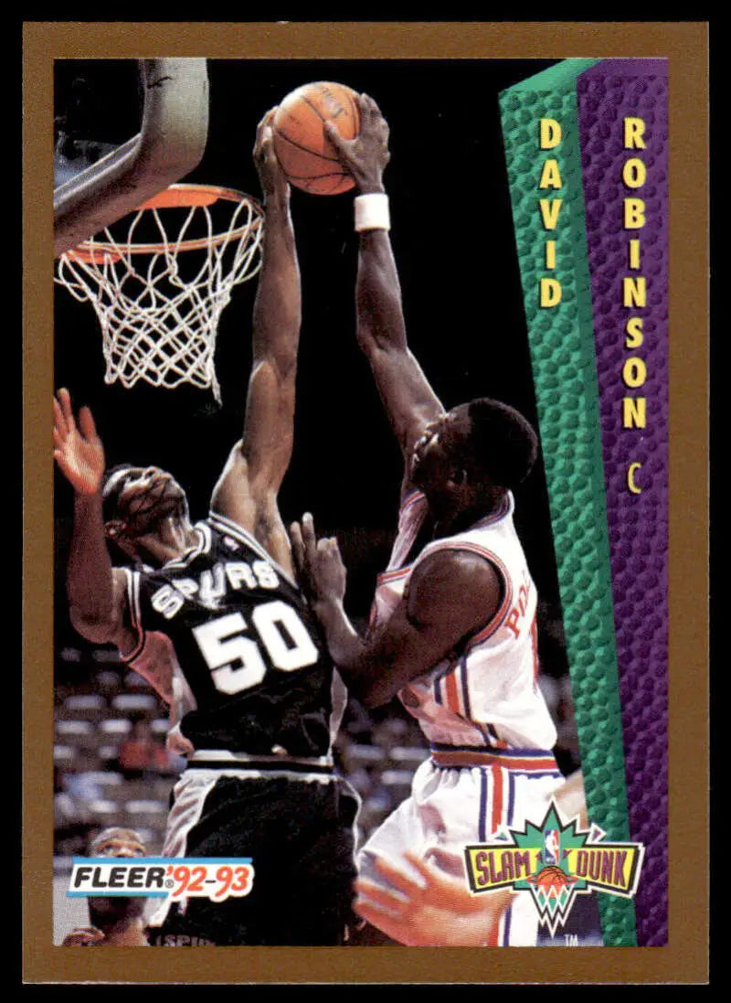 Basketball trading card featuring David Robinson of the San Antonio Spurs near the hoop