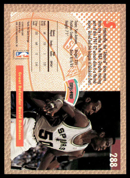 Basketball trading card of David Robinson in a San Antonio Spurs jersey number 50