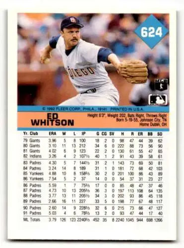 Ed Whitson San Diego Padres baseball card 1992 Fleer original gloss NM condition