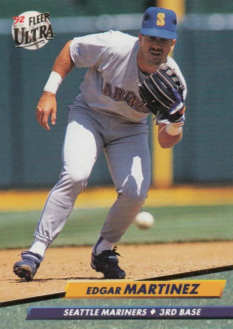 1992 Fleer Ultra Edgar Martinez baseball card in gray road uniform for Seattle Mariners