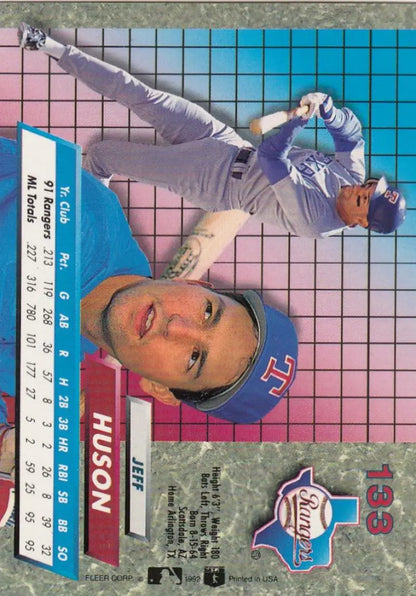 Jeff Huson Texas Rangers baseball card from 1992 Fleer Ultra #133, NM-MT condition