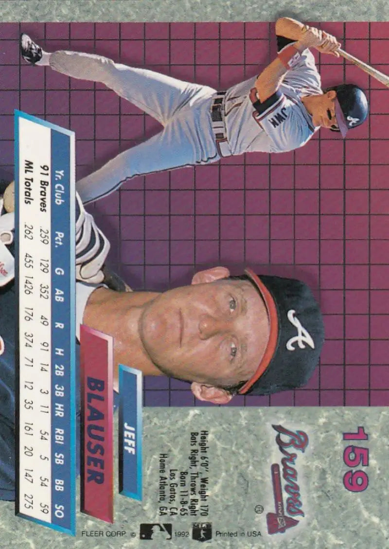 Jeff Blauser Atlanta Braves Baseball Card from 1992 Fleer Ultra #159 NM-MT condition