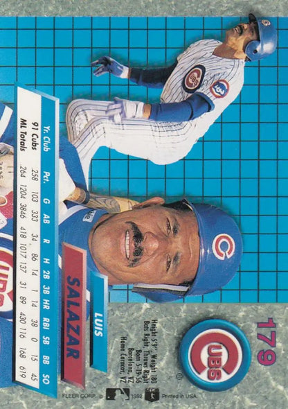 Vintage 1992 Fleer Ultra Luis Salazar Baseball Card with blue grid pattern overlay