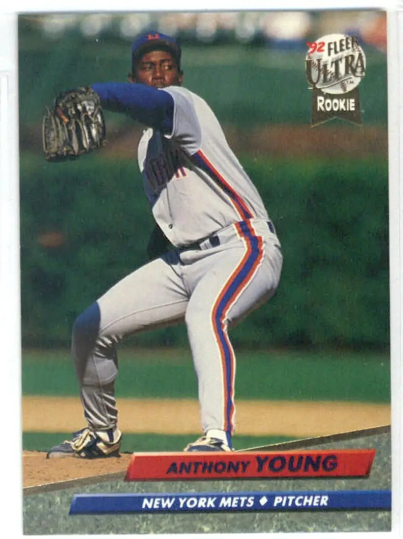 Baseball card of Anthony Young pitching in New York Mets uniform, 1992 Fleer Ultra