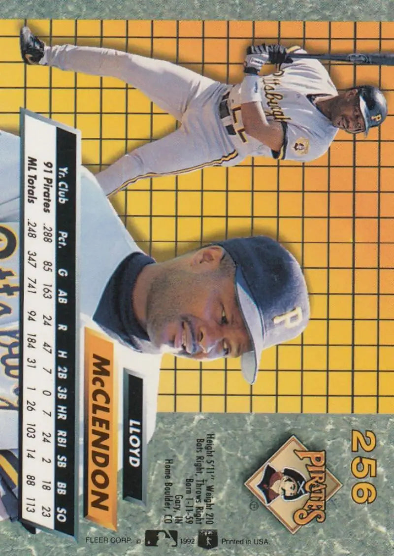 Baseball card of Lloyd McClendon featuring Pittsburgh Pirates player on yellow background