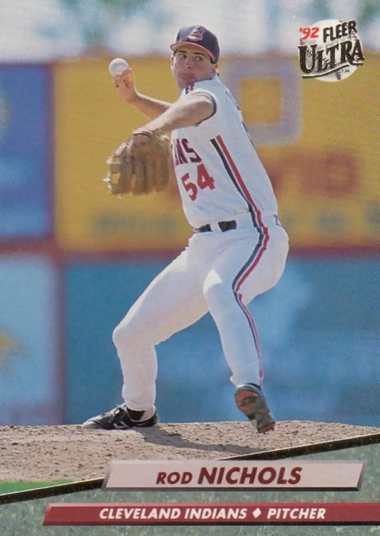 Cleveland Indians pitcher Rod Nichols mid-delivery on the mound for Fleer Ultra card