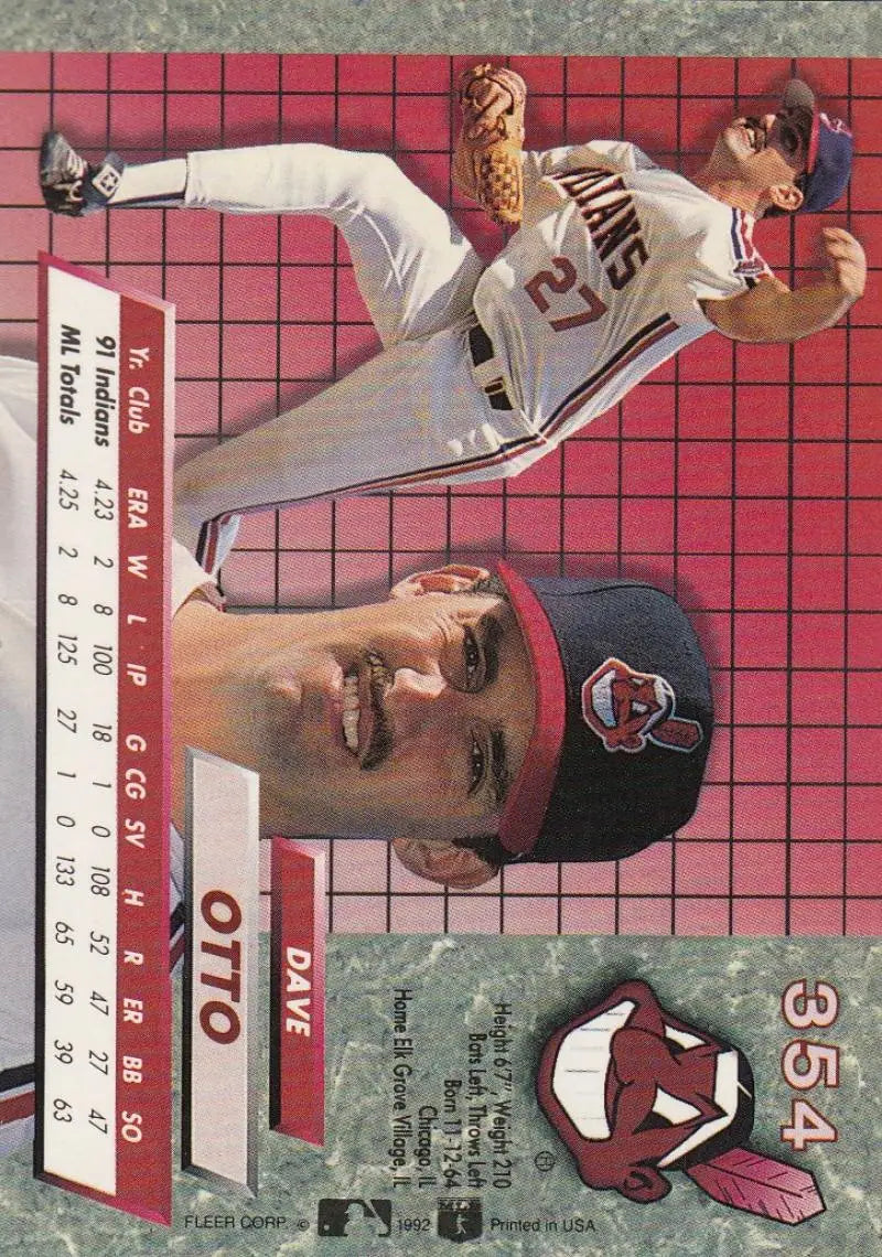 Baseball card of Dave Otto showcasing Cleveland Indians player against pink grid background