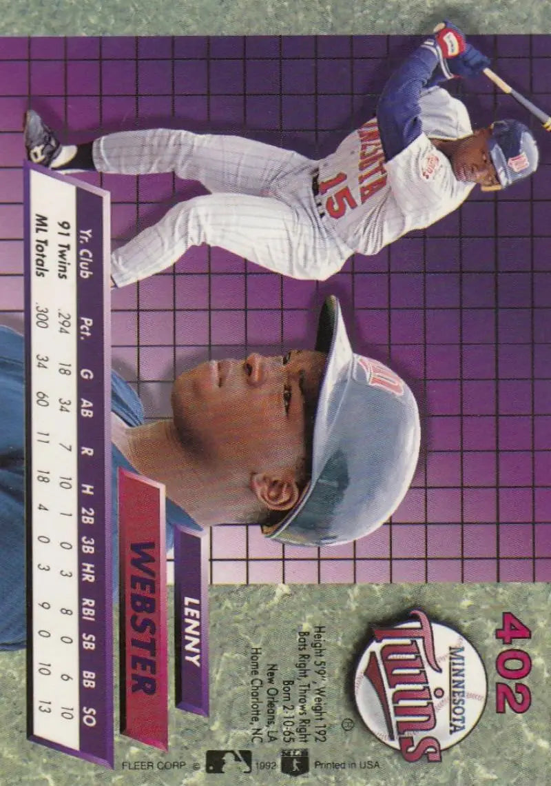 Lenny Webster leaping catch on 1992 Fleer Ultra Minnesota Twins baseball card