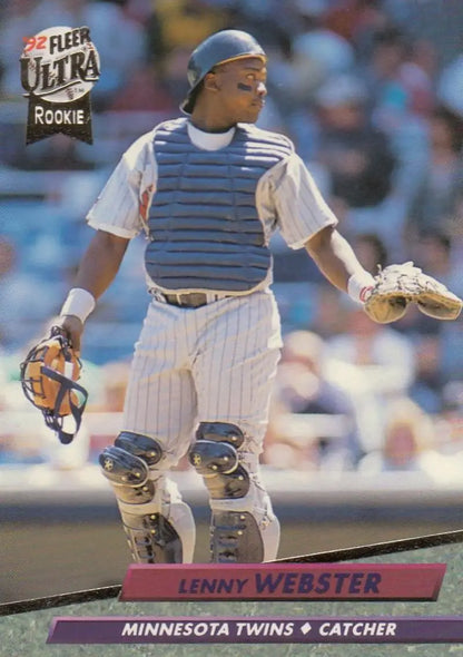 Lenny Webster Minnesota Twins Baseball Card in pinstripe uniform and chest protector