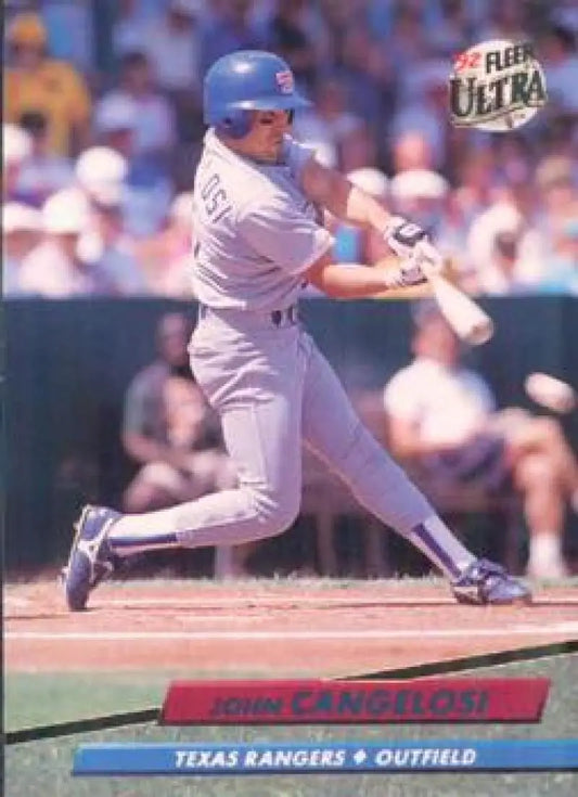 John Cangelosi swinging bat in Texas Rangers uniform on Fleer Ultra baseball card