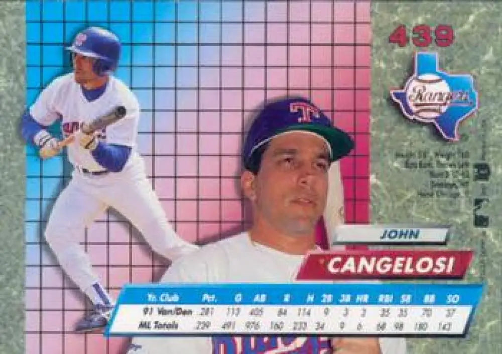 1992 Fleer Ultra John Cangelosi Texas Rangers baseball card with vibrant gradient backdrop