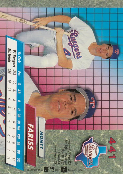 Monty Fariss Texas Rangers baseball card with geometric grid pattern overlay