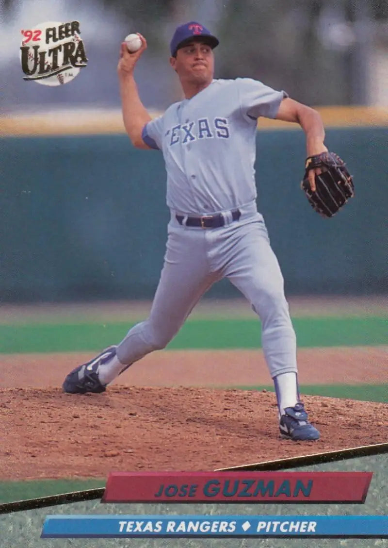 Jose Guzman delivering a pitch in Texas Rangers uniform on the mound