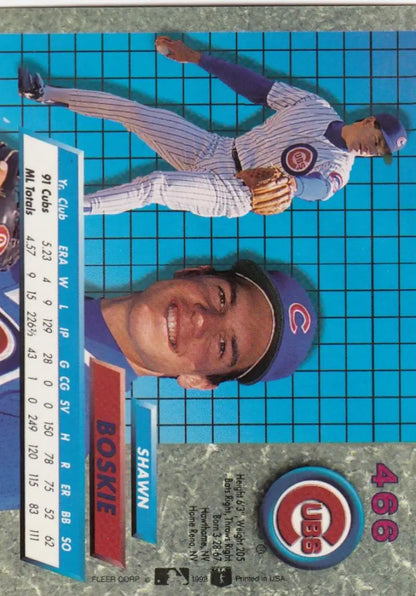 Baseball card of Shawn Boskie in Chicago Cubs pinstripe uniform from 1992 Fleer Ultra