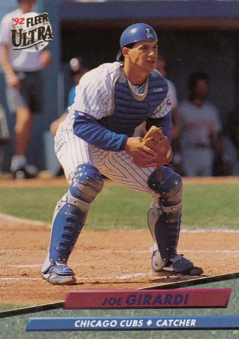 Joe Girardi in Chicago Cubs uniform crouching as a catcher for Fleer Ultra card