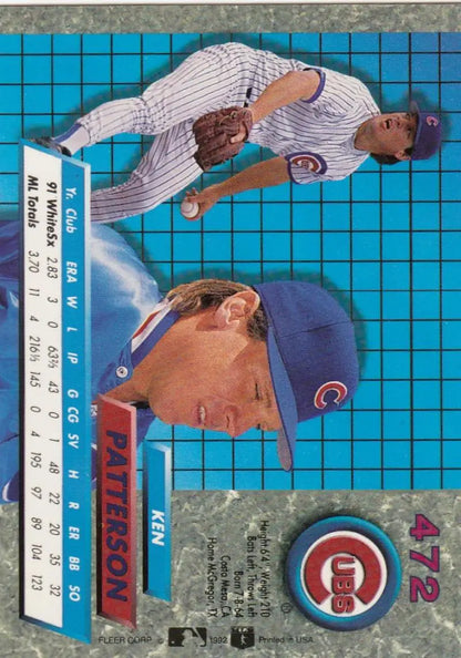 Ken Patterson Chicago Cubs Baseball Card in pinstripe and blue uniform, 1992 Fleer Ultra