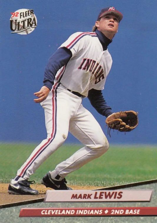 Mark Lewis fields at second base in a Cleveland Indians uniform on this Fleer Ultra card