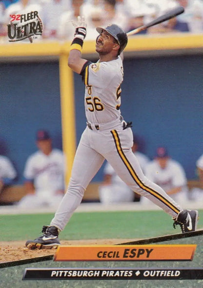 Cecil Espy mid-swing on 1992 Fleer Ultra #552 Pittsburgh Pirates Baseball Card