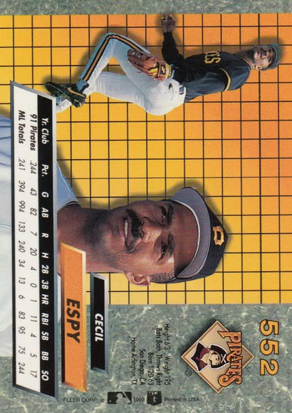 Pittsburgh Pirates Fleer Ultra card featuring Cecil Espy on a grid pattern background