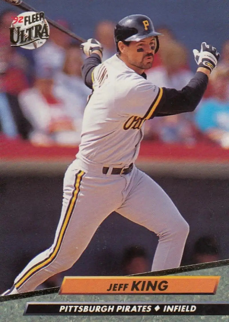 1992 Fleer Ultra #553 Jeff King batting in white uniform for Pittsburgh Pirates baseball card