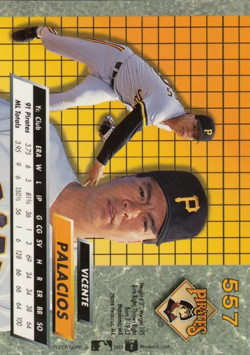 Pittsburgh Pirates Vicente Palacios baseball card in yellow uniform and black cap