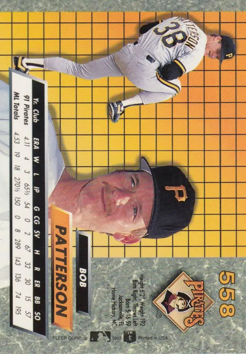 Pittsburgh Pirates Bob Patterson Fleer Ultra baseball card on yellow grid background