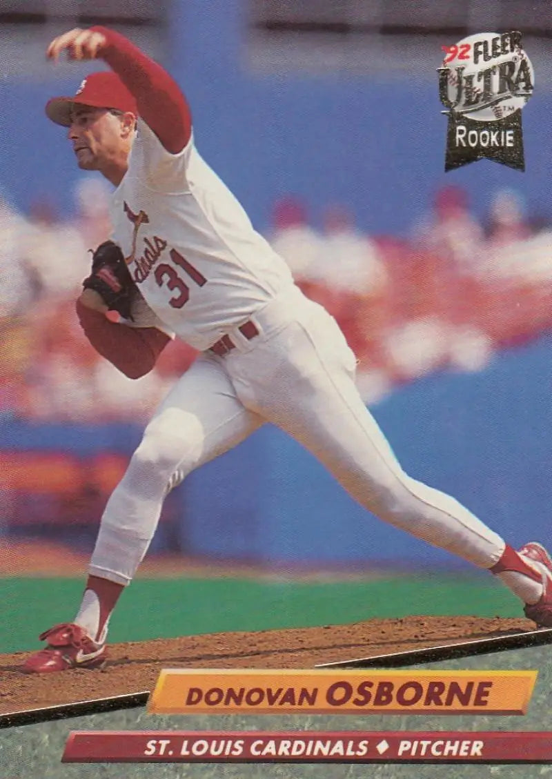 St. Louis Cardinals pitcher Donovan Osborne mid-delivery on 1992 Fleer Ultra baseball card