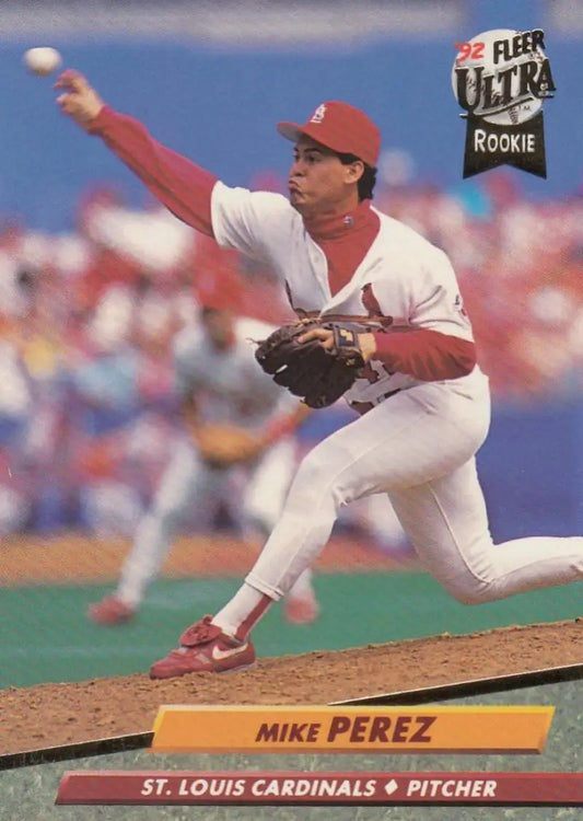 Mike Perez delivering a pitch in St. Louis Cardinals uniform for Fleer Ultra card