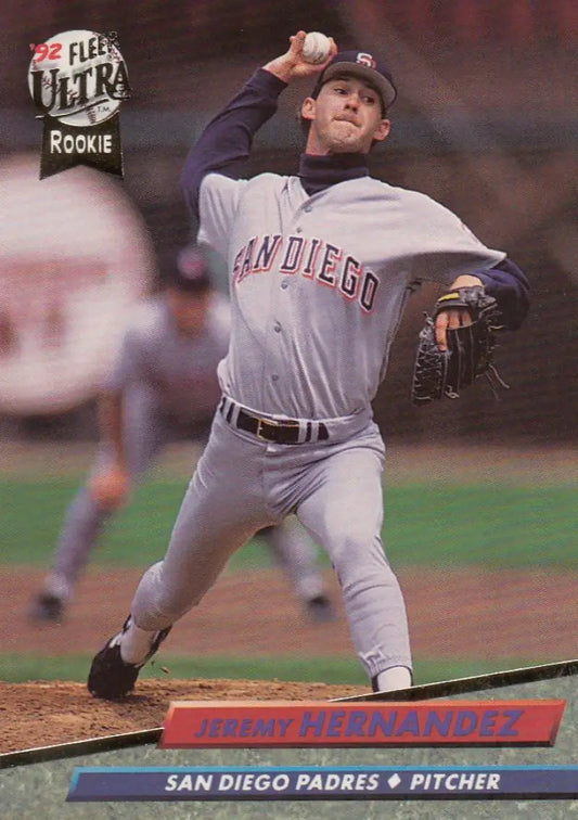 Baseball pitcher in San Diego Padres uniform mid-delivery on mound for rookie card