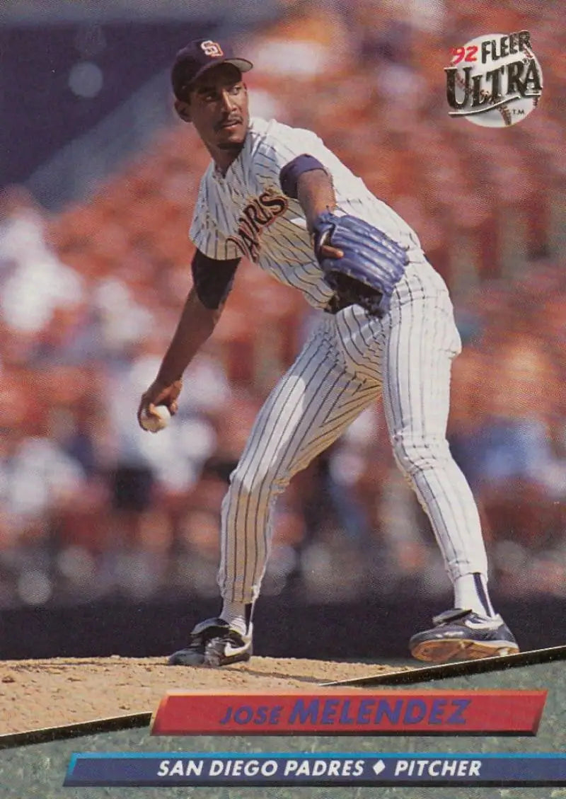 Jose Melendez delivers a pitch in San Diego Padres pinstripes for Fleer Ultra card