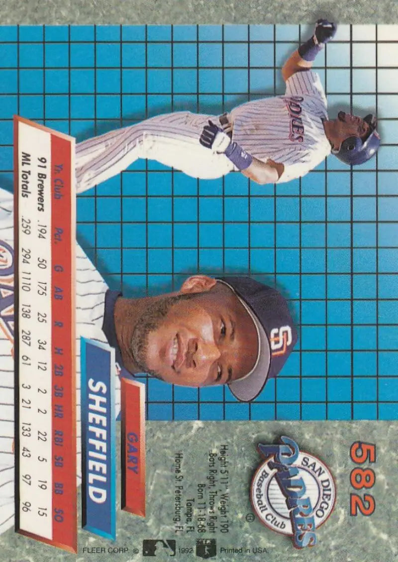 1992 Fleer Ultra Gary Sheffield San Diego Padres card on blue tiled background