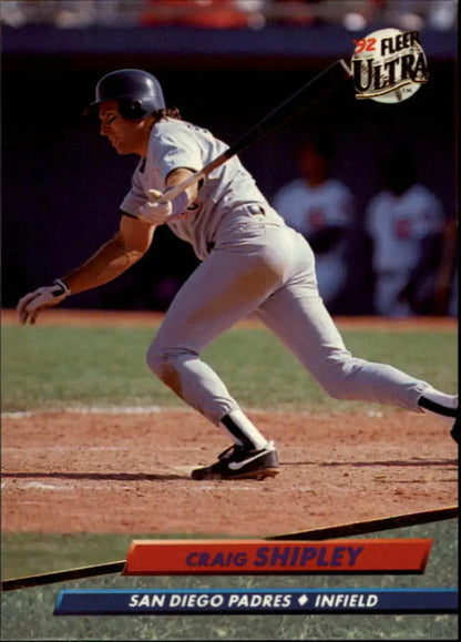 Baseball player in Padres uniform showcasing batting stance on Craig Shipley card