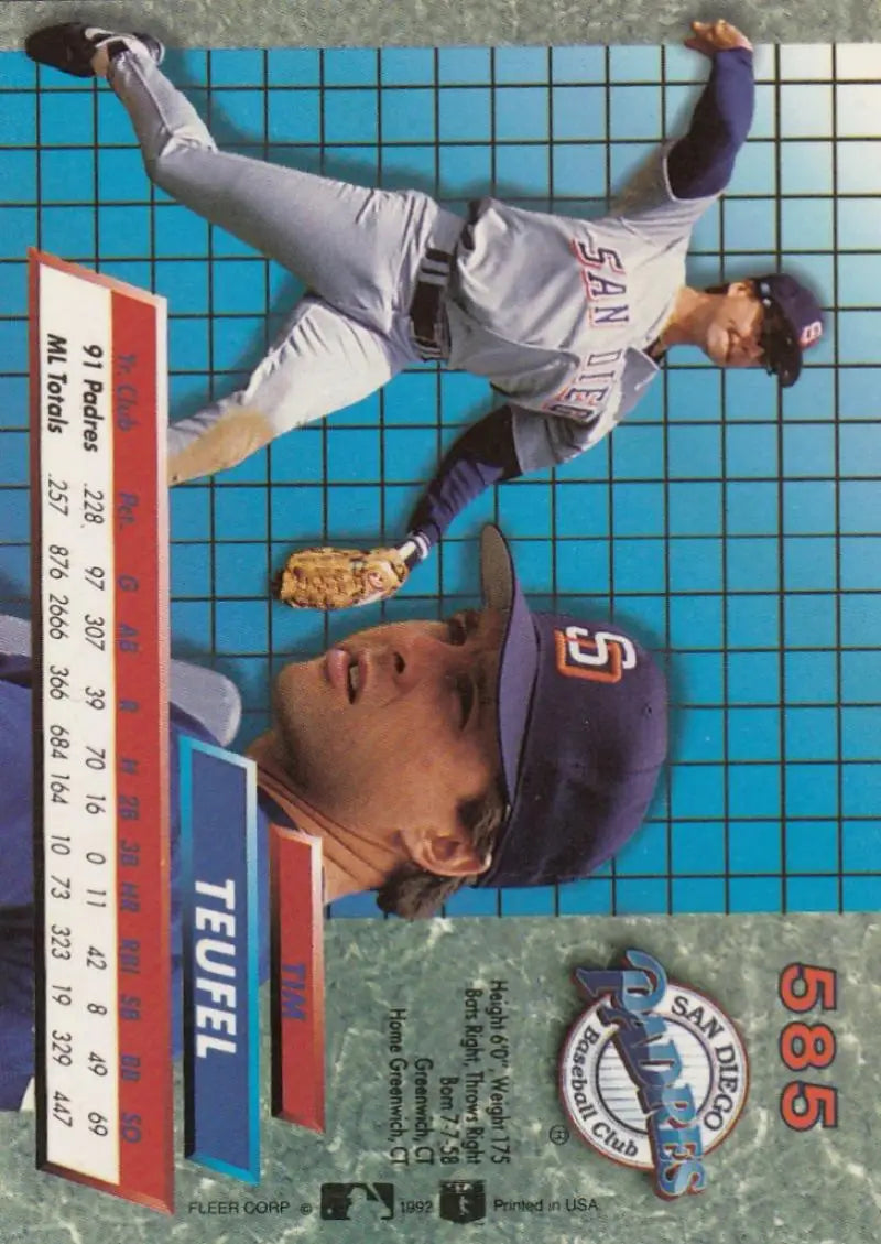 Baseball card of Tim Teufel in pitching motion for San Diego Padres 1992 Fleer Ultra