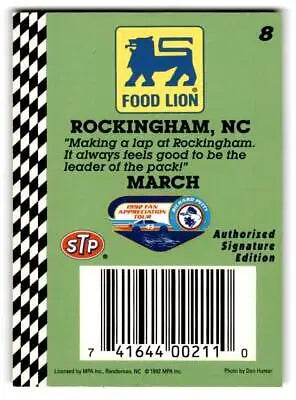 Food Lion Racing Card for Richard Petty’s Car, featuring Food Lion Richard design