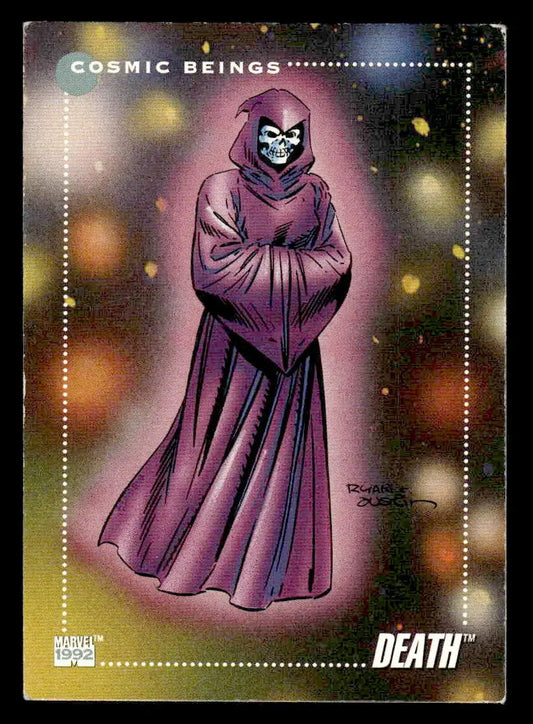 1992 Impel Marvel Universe #157 Death trading card showcasing Marvel Universe character