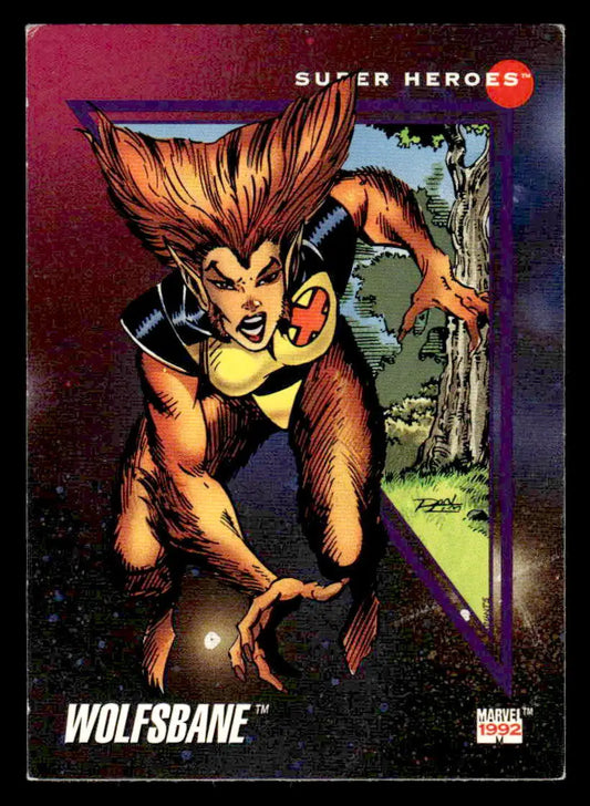 Wolfsbane trading card from 1992 Impel Marvel Universe series showcasing Marvel character