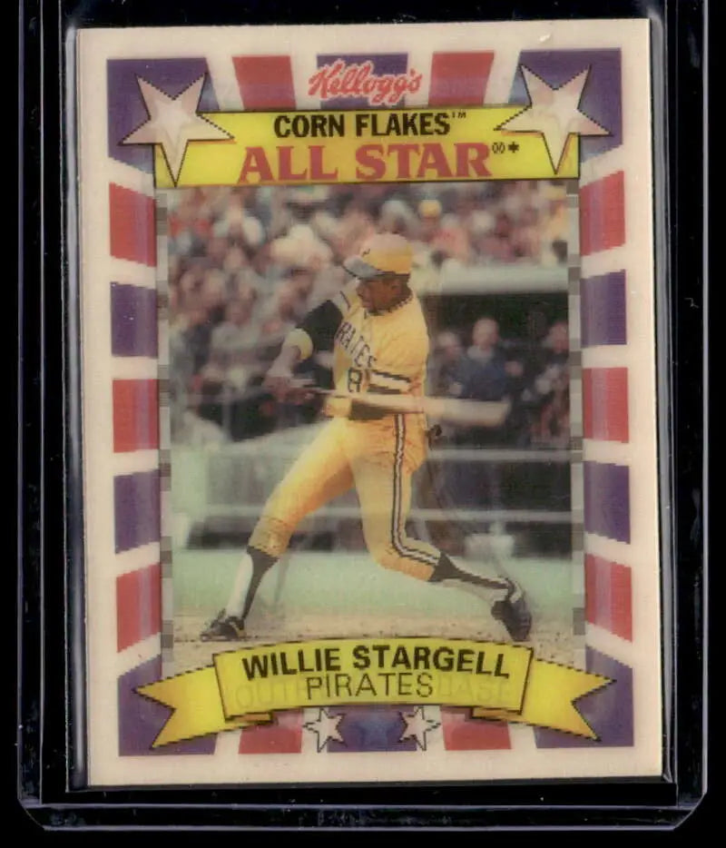 Kellogg’s Frosted Flakes baseball card of Willie Stargell in yellow uniform mid-swing